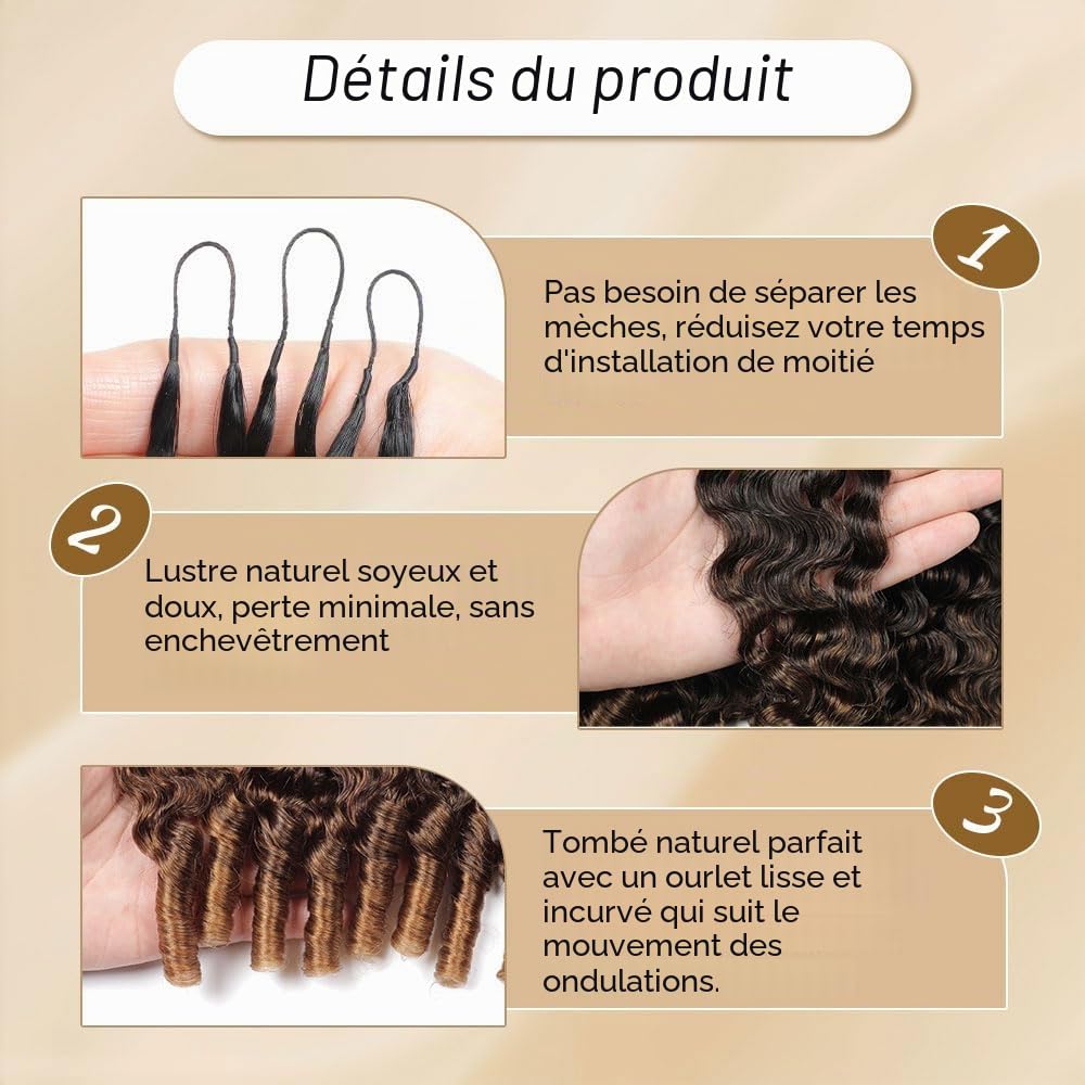Renyarch Hair Crochet Human Hair - Extensions de Cheveux Humains Burmese Curly Pré-Séparés pour Femmes Noires,2pcs 50g Crochet Braids Water Wave Nœuds Invisibles, 20 pouces T30#