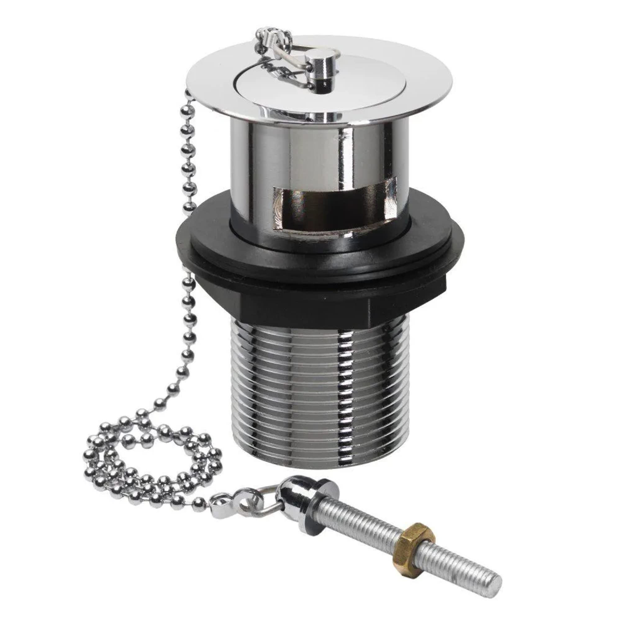 LUXURY Chrome plated brass 1 1/4 inch basin waste with slotted tail plug chain and stay 85 (Brass plug with chain and stay metal backnut)