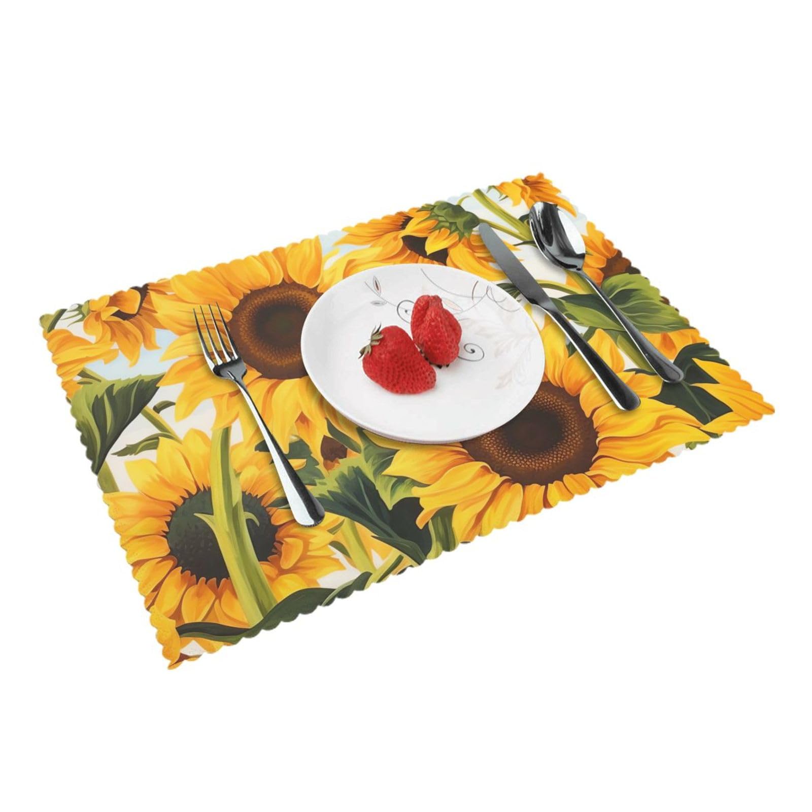 Placemats Set of 4 Heat Resistant Woven Place Mats for Dining Table Sunflower Painting Placemats Washable Wipeable PVC Table Mats Indoor/Outdoor Place Mats for Party Kitchen Decor 30x45 cm