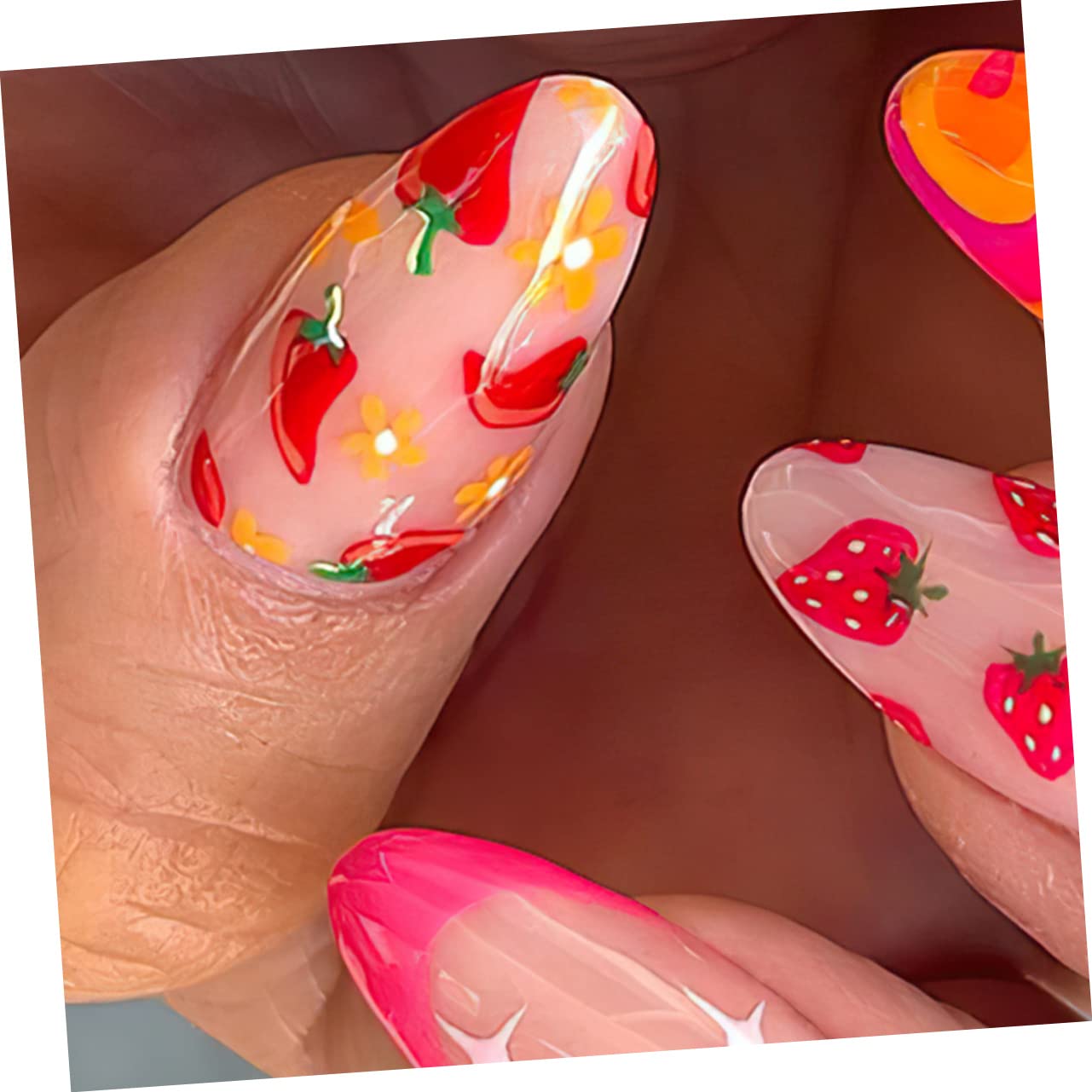 Beaupretty 240 Piezas De Uñas Postizas De Frutas Y Verduras Prensa Mediana En Uñas Pegamento En Uñas Kit De Uñas Desmontables De Manicura DIY Uñas Postizas Uñas Postizas Para Mujeres Uñas