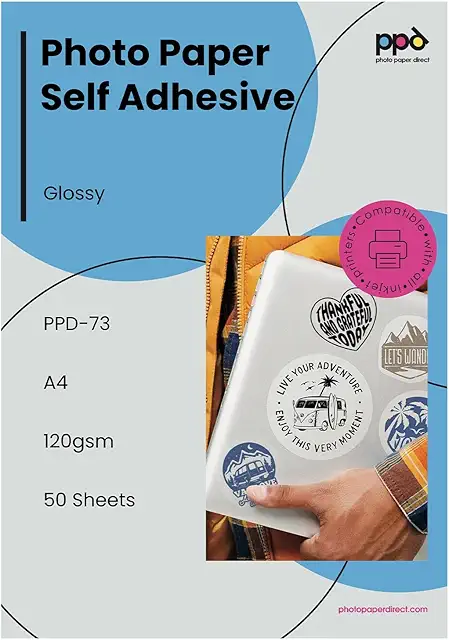 Carta Fotografica Lucida Autoadesiva A4 per Stampanti - 50 Fogli