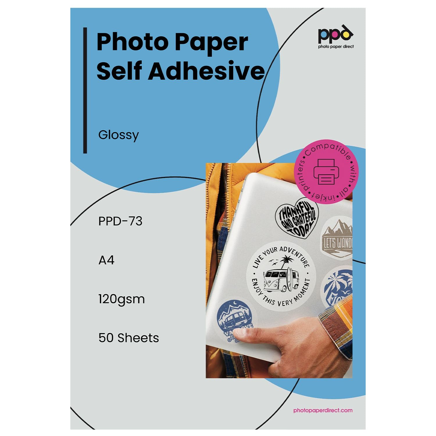 PPD A4 x 50 vel Inkjet Stickerpapier Glanzend Zelfklevend - 120 g/m2 blanco etiketten voor prints in fotokwaliteit PPD-73-50