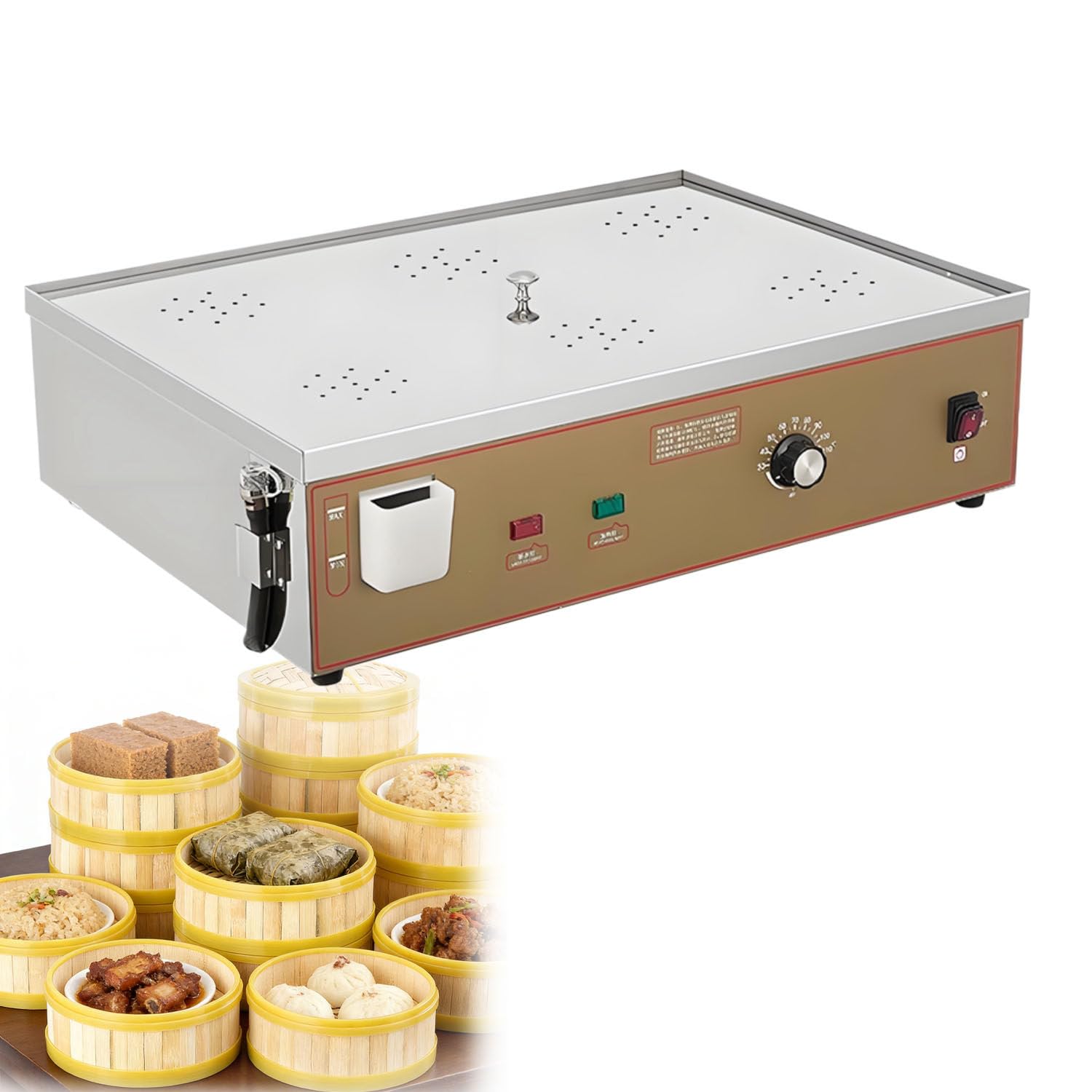 Commercial Kitchen Steamer with Dry Burn Alarm, Adjustable Temperature for Dim Sum, Buns, Buffet Use