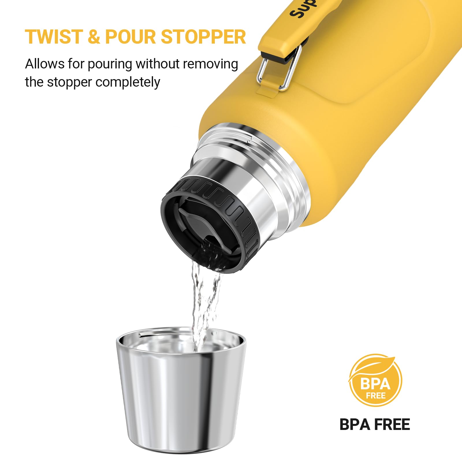 Super Sparrow Stainless Steel Water Bottle - 2L - Wide Mouth Vacuum Insulated Flask - BPA-Free ThermosBottle - Leakproof Lid Doubles as Cup - Image 3