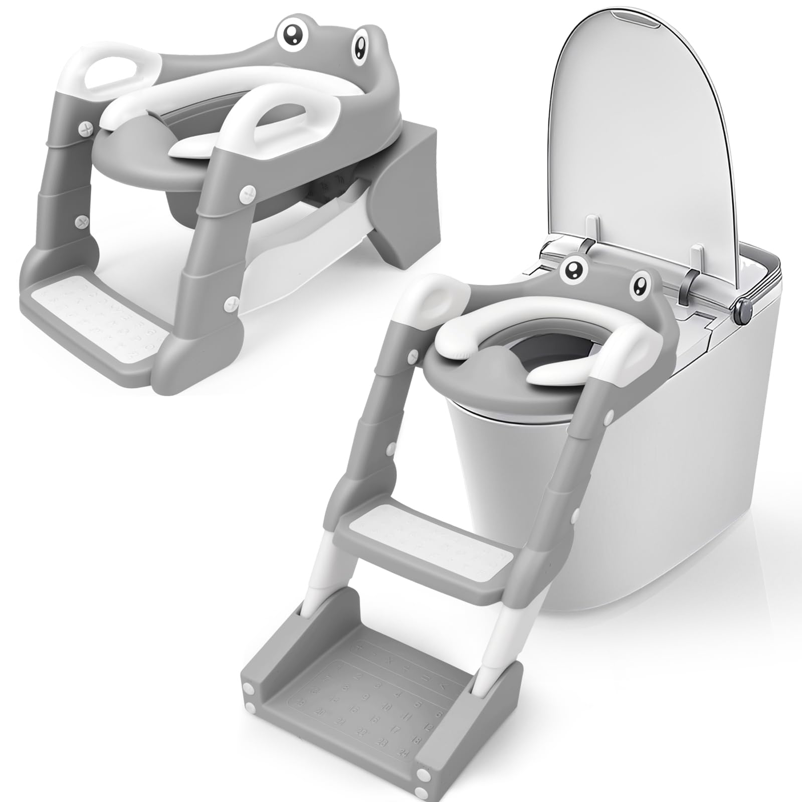Toilettensitz Kinder mit Treppe, 2 in 1 Töpfchen für Kinder Toilettenaufsatz Kinder mit Spritzschutz und PU Gepolsterter, klositz Rutschfest und Faltbar klobrille WC Sitz Kinder für Jung und Mädchen