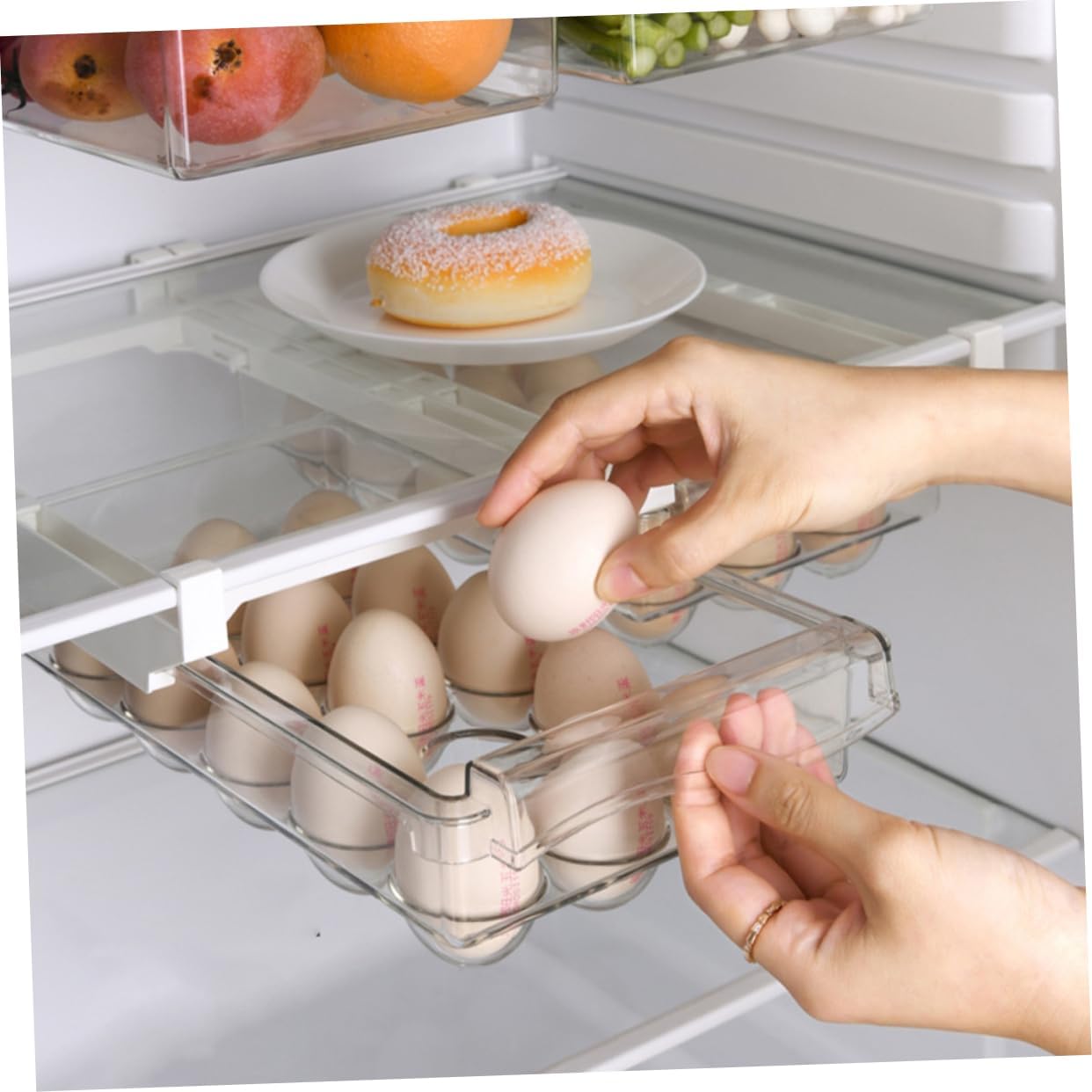 Egg Storage Drawer Organizer for Refrigerator Space-saving Container for Eggs Kitchen Fridge Organizer Prevents Breakage Easy to Clean and Use