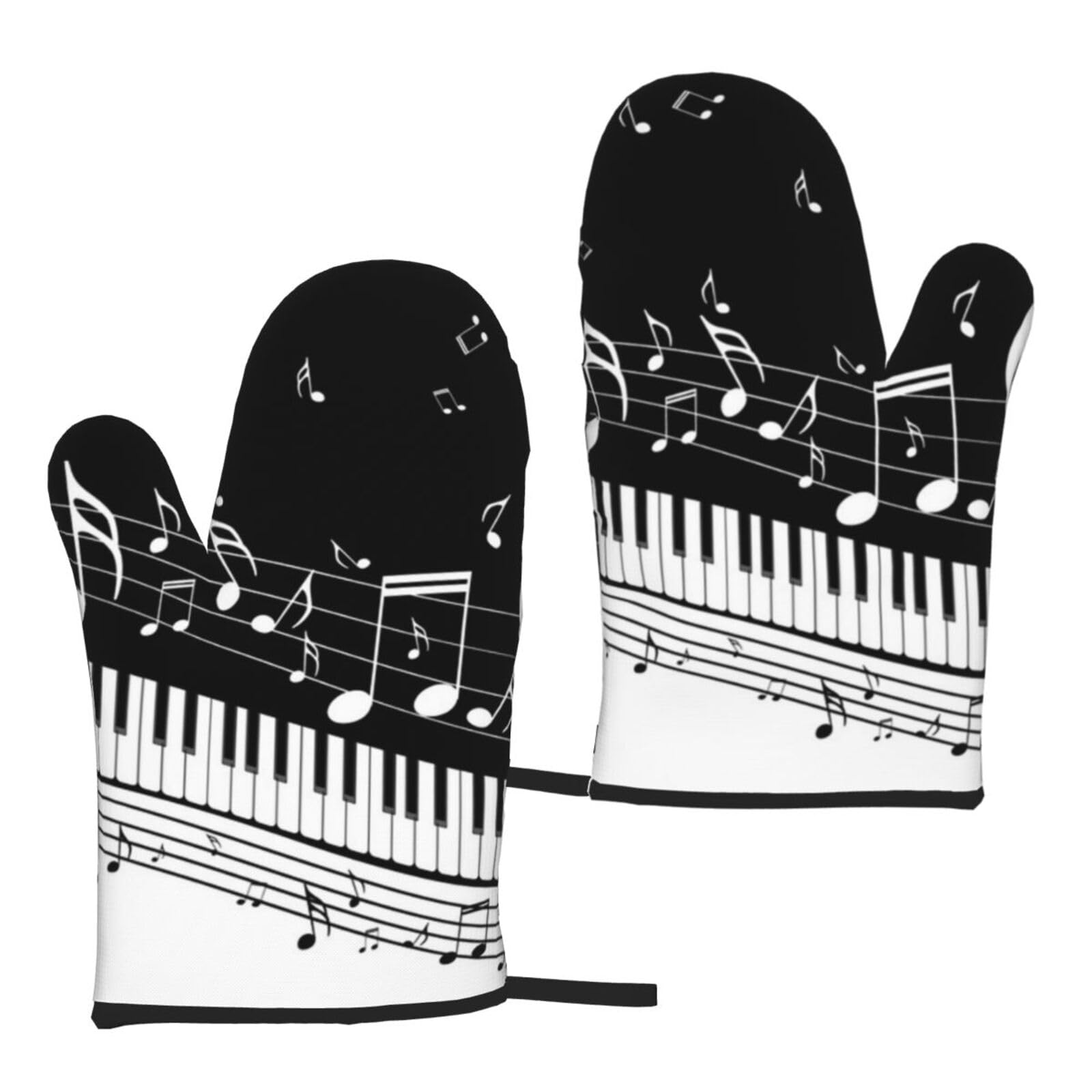 Piano Keys With Musical Notes Print Universal Fit Comfort Gloves Protection Heat Resistant Oven Kitchen Baking Grilling