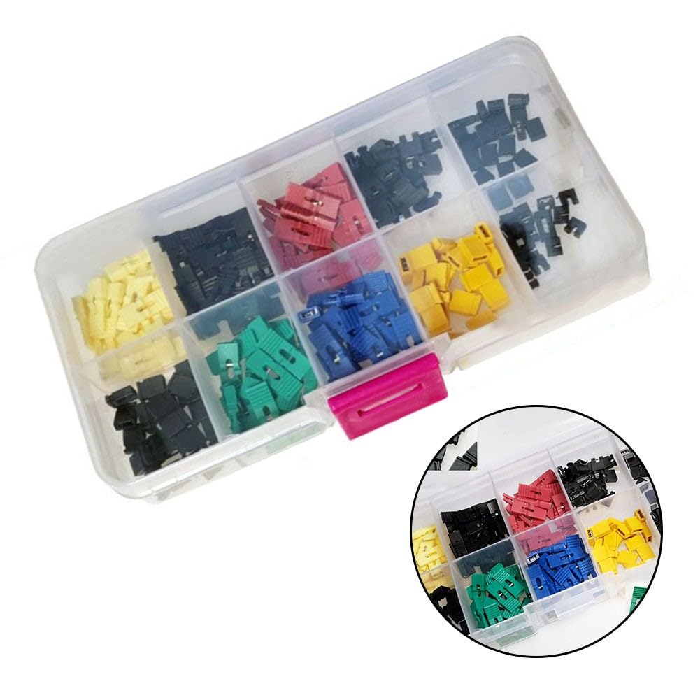 Produktbild von 200-teiliges Jumper-Kit – 2,54 Mm & 2,0 Mm Gemischte Pins, Farbcodiert, Mit Verlängerten & Geschlossenen Griffen, Für PCB & Motherboard