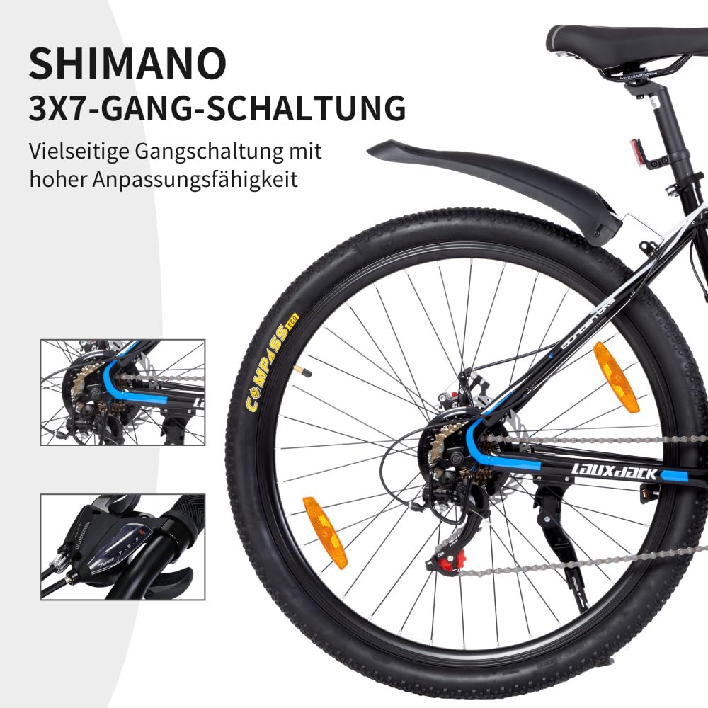 Mountainbike 26 Zoll Hardtail Fahrrad Herren Damen Blau, 21-Gang Schaltung Scheibenbremsen Federgabel MTB Sportrad City-Bike