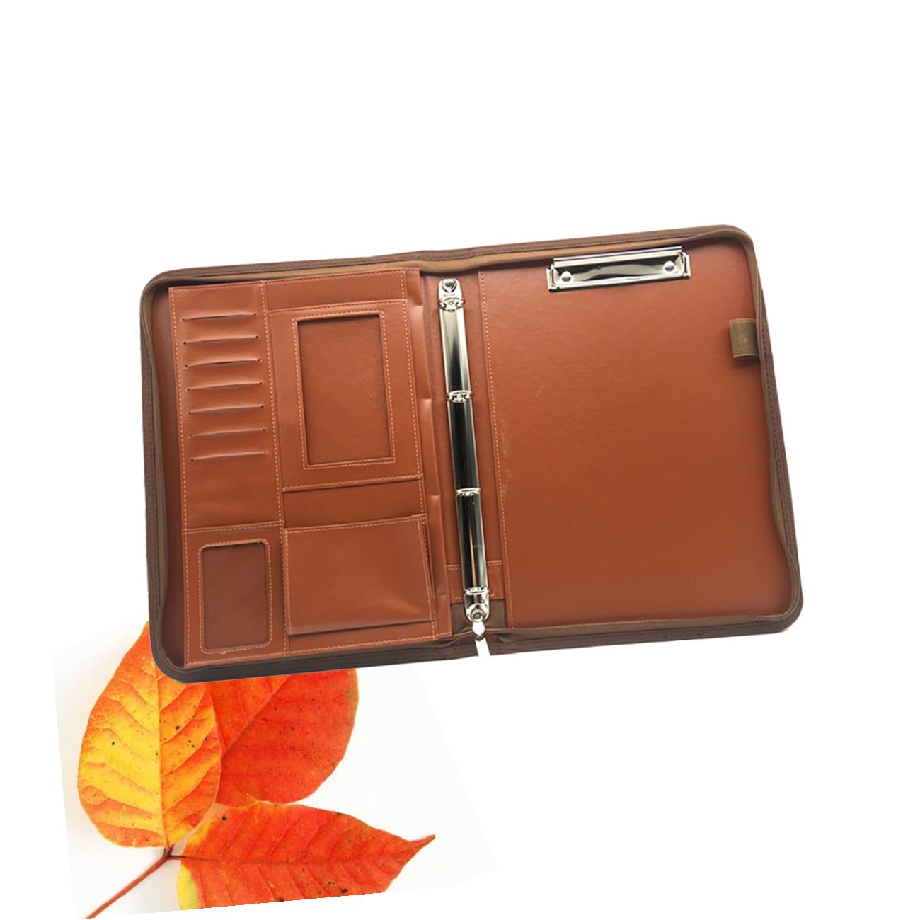 LALAFINA Portefeuille Multifonctionnel A4 Poche Extérieure en Cuir Pu Marron avec Calculatrice, Organiseur de Documents et Protège Téléphone pour Bureau Professionnel