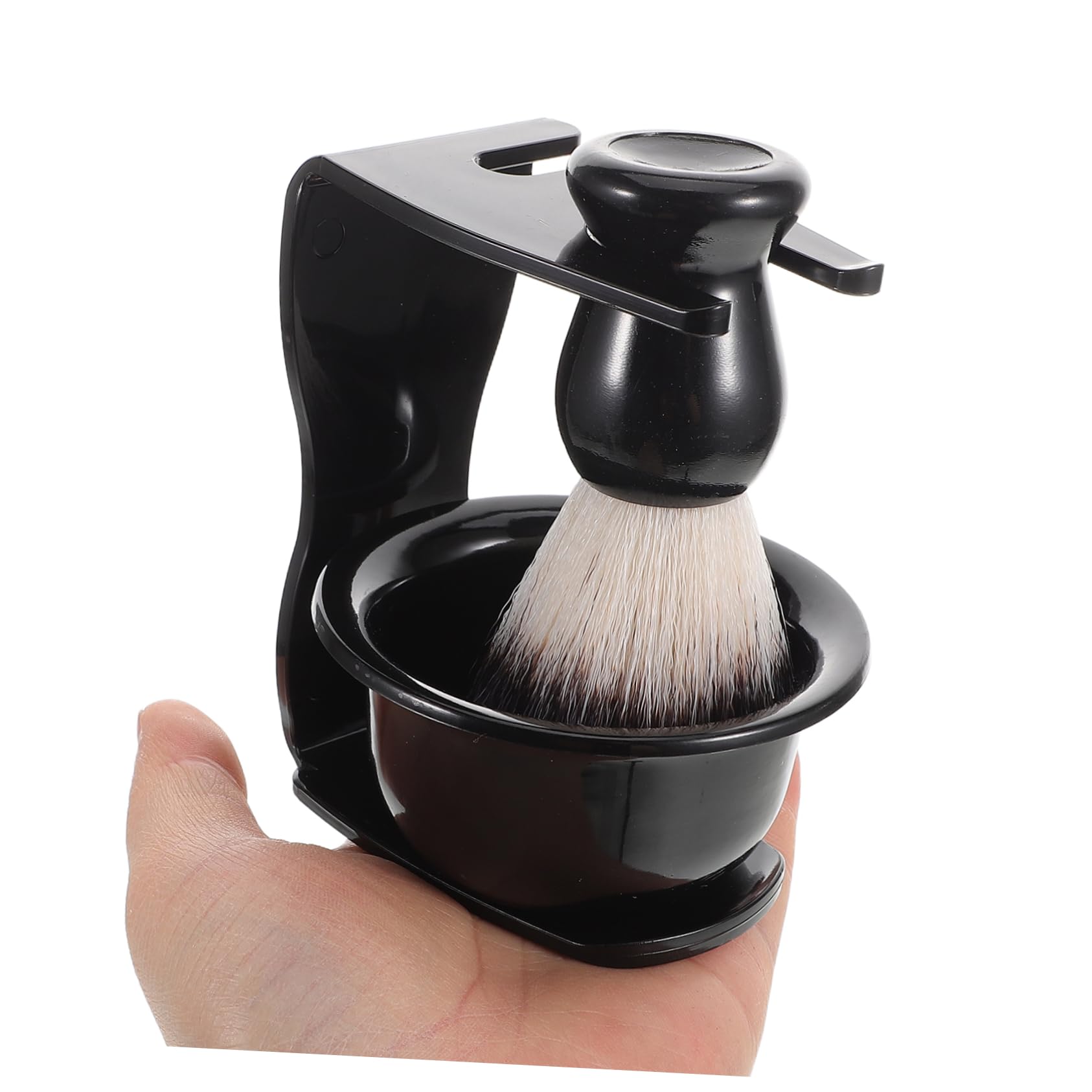 WOONEKY Set da Barba Tradizionale da Uomo Compatto e Leggero Spazzola per Baffi, Ciotola per Rasatura in Plastico e Supporto per Rasoio per Viaggi di Lavoro