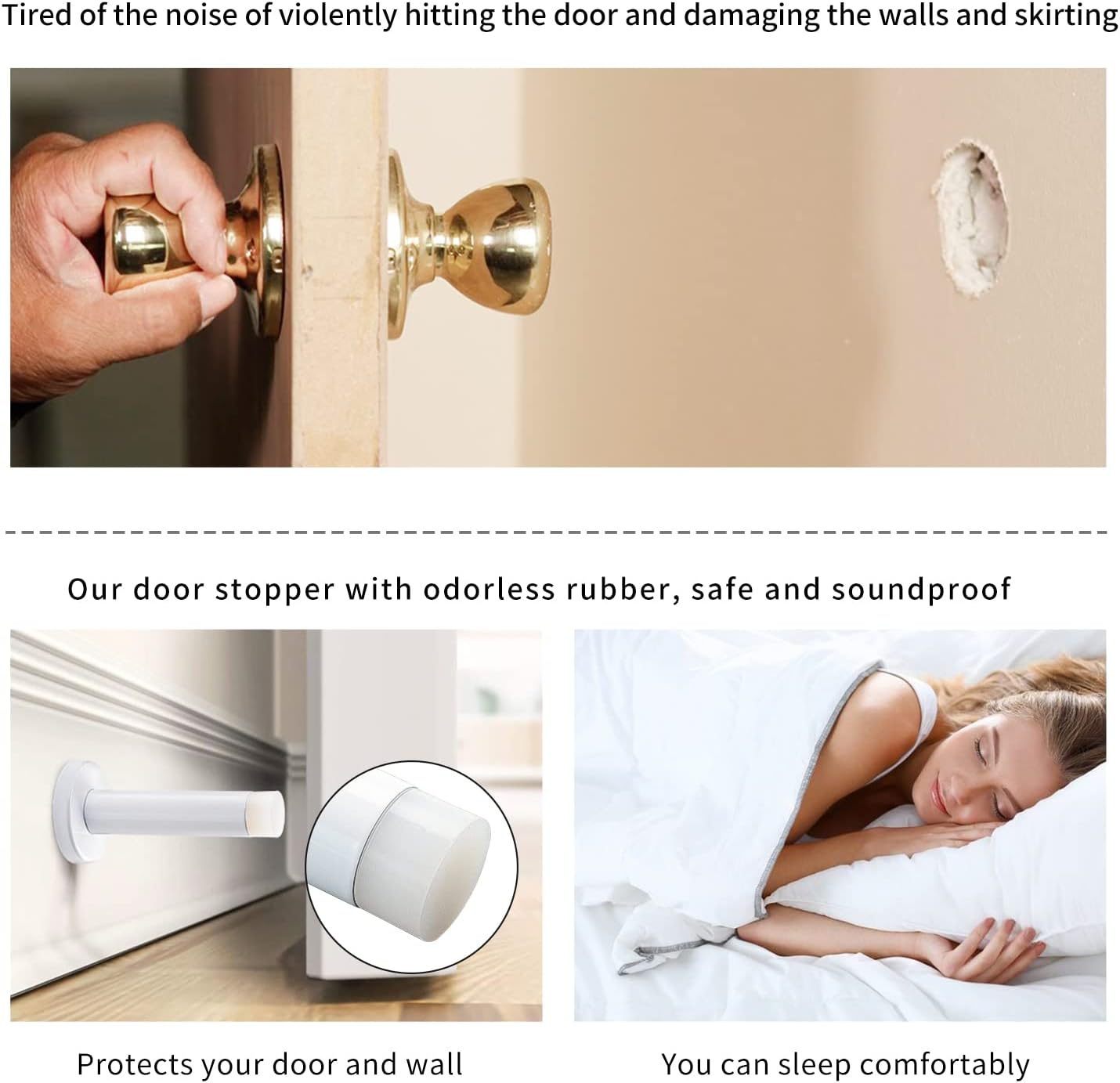 DOKU 10Pcs Door Stop, 3.5 Inch Heavy Duty 304 Stainless Steel Door Stopper with Rubber Tips Bumper, Wall Mounted Door Holder Protection Sound Dampening, White