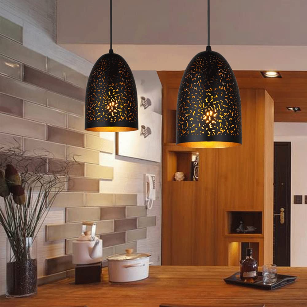 JMEDIC Luminaires Suspendus De Style Rétro Américain E26, Abat-Jour en Métal Noir, Lustre Décoratif De Bar Industriel, Lanterne De Suspension De Plafond Réglable en Hauteur, pour Îlot De Cuisine
