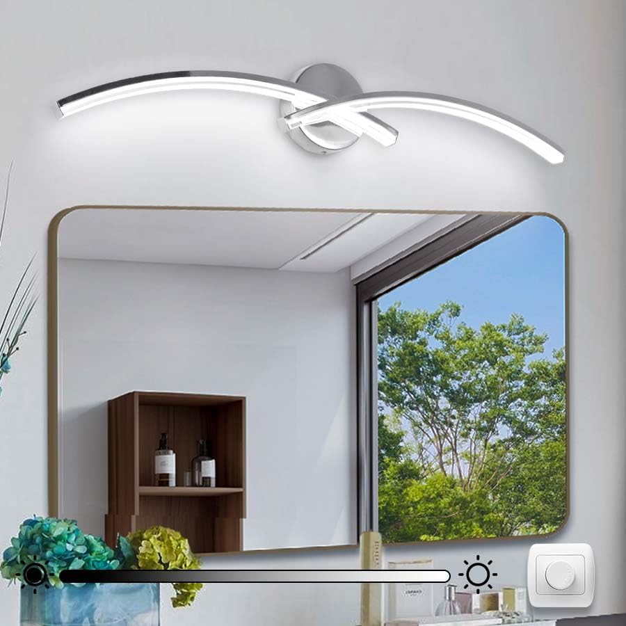 6000K Modern Vanity Light, 31 inch Chrome Bathroom Light, 15W Modern Dimmable Bathroom Light Fixture Over Mirror for Mirror Cabinet