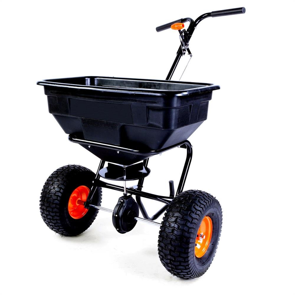 Esparcidora centrífuga sobre Ruedas FUXTEC FX-GS56-56 kg de Capacidad, sembradora centrífuga para Semillas, abono, Sal, Grava, dosificación Continua, diseñada para una Velocidad de Empuje de 5 km/h.