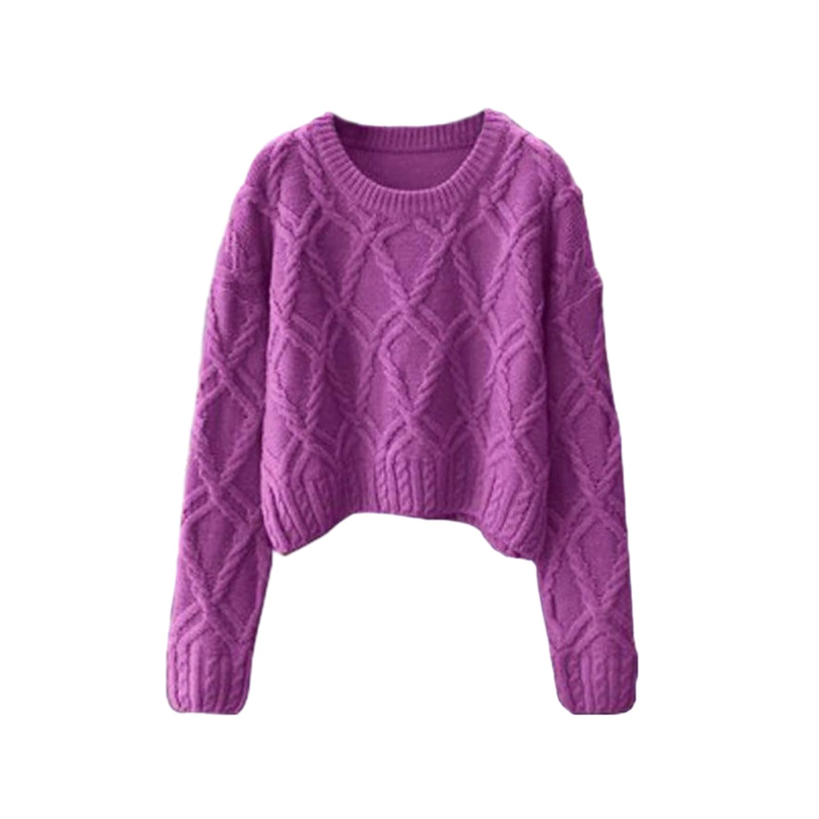 Set di completi maglione lavorato a maglia con gonna e top in due pezzi da donna, maglione casual caldo e grosso a trecce (Color : Purple top, Size : L)
