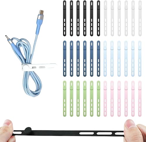 Miniatura 8 de 24 piezas de correas de silicona para cables, bridas de 130 mm para gestión y organización de cables para agrupar cables de carga, cortinas,