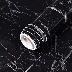 Papel de Parede Adesivo Autocolante Mármore Brilhante, Preto, 5 Metros x 60cm, à Prova D'água, para Mesa, Vidro, Móveis, Fácil Limpeza