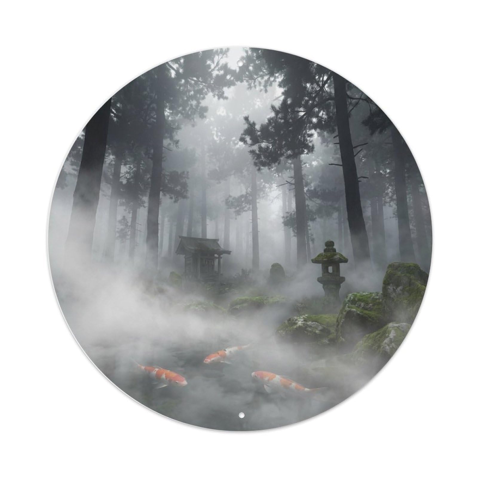 Tgrcjimh Style Metal Tin Sign Japanese Koi Fish Foggy Pine Forest Mysterious