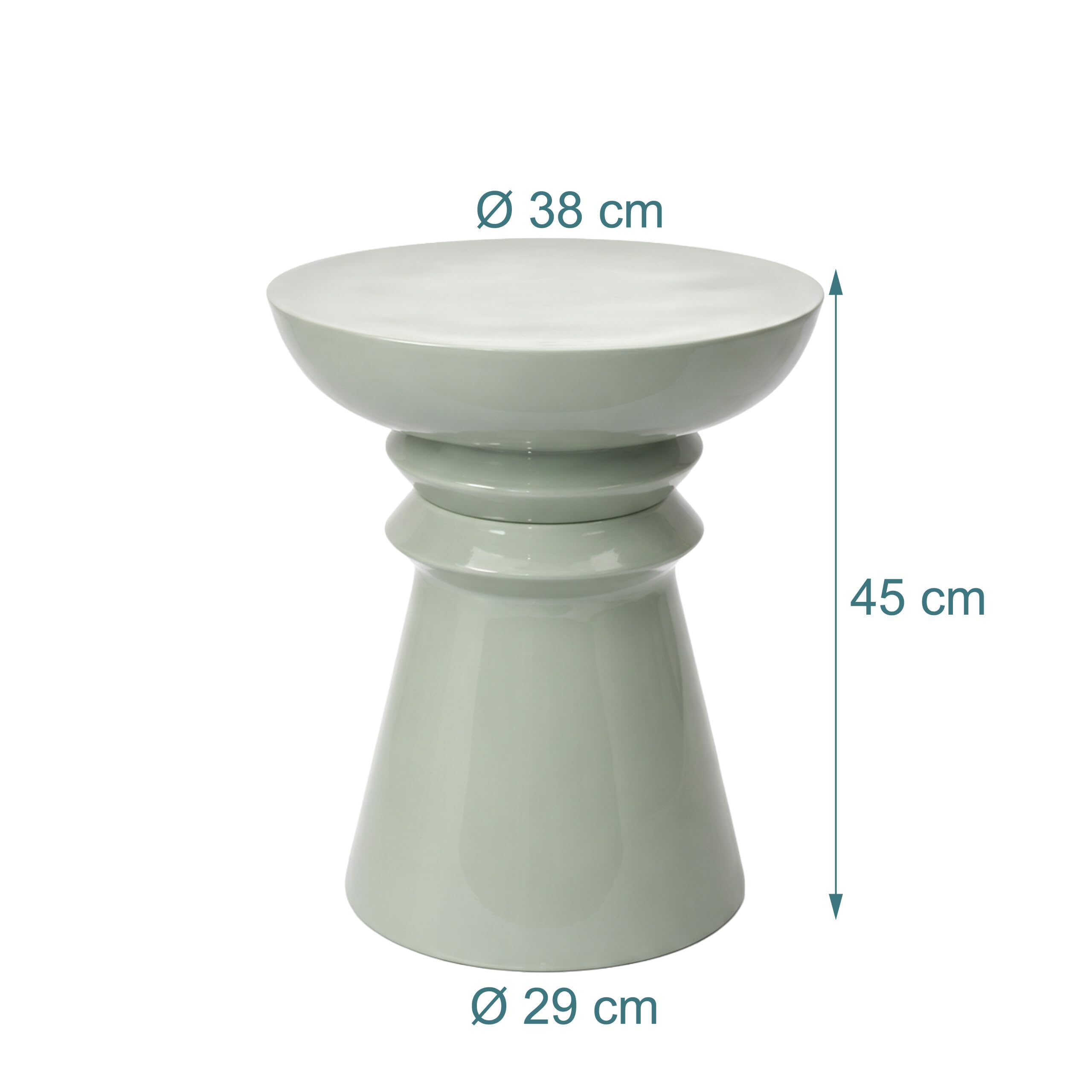 Relaxdays Tavolino e sgabello, design conico, oggetto decorativo per soggiorno, HxD: 45 x 38 cm, metallo, salvia