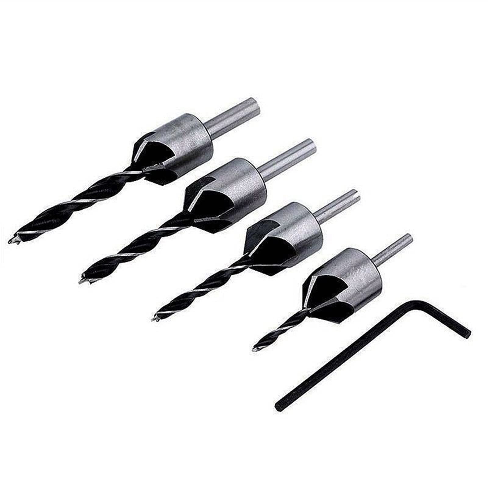 Tools 4pcs HSS 5 Flute Senker Bohrer Set Bohrer Set Fasen Reibahle Holzbearbeitungswerkzeuge 3mm 4mm 5mm 6mm Alles neue nie benutzt