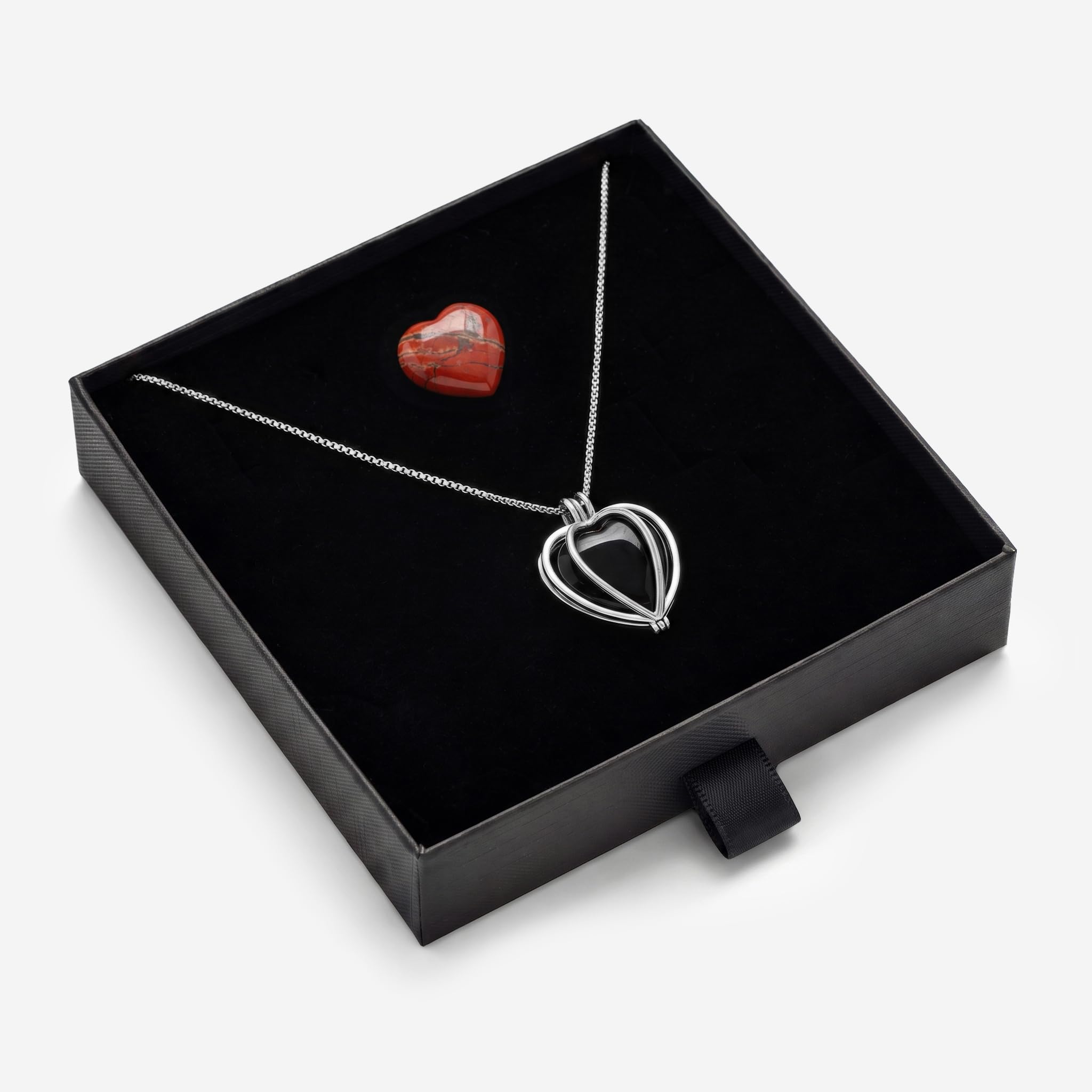Collar Corazón Piedras Naturales Obsidiana Negra Jaspe Rojo Intercambiable