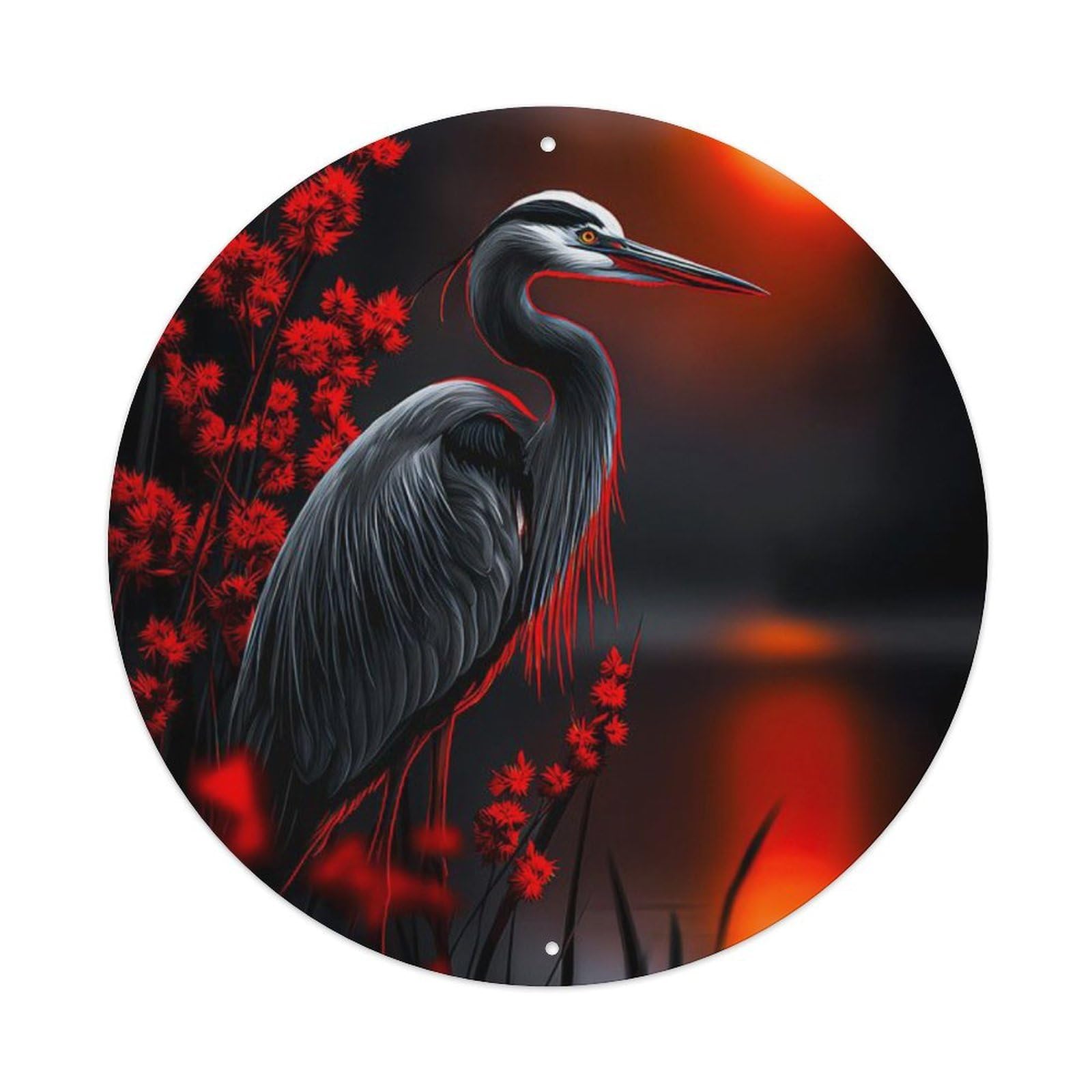 Animal Great Blue Heron Red Wetland Sunset Landscape Vintage Metal Tin Sign Plaque Wall Decor for Cafe, Club Bar, Office, Garden Metal Poster 8x8Inch