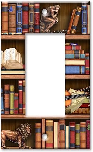 Miniatura 5 de Art Plates - Placa decorativa de pared metálica con tapa de salida - Libros en la biblioteca - Imagen de Dan Morris - (Hecho en Estados Unidos)