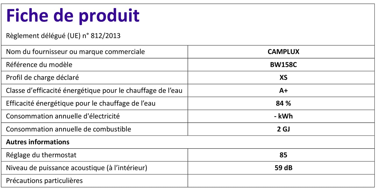 CAMPLUX BW158C Scaldacqua a Gas Tankless, 6 Litri, 12kW, Butano (28-30 mbar) / Propano (37 mbar), per Doccia da Campeggio