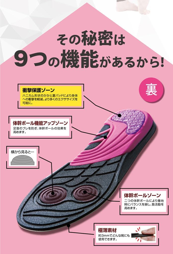 プランドゥ 体幹筋エクササイズインソール ツインボール (L（24.0～24.5cm）)