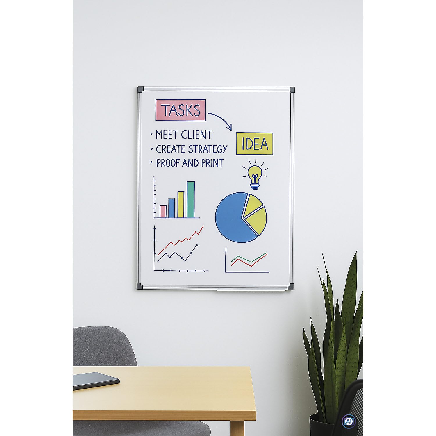 MAUL | Whiteboard MAULstandard | viel Platz für Ideen, magnethaftend für Notizen, trocken abwischbar, flexible Hoch- oder Querformat-Montage, Ablageschale