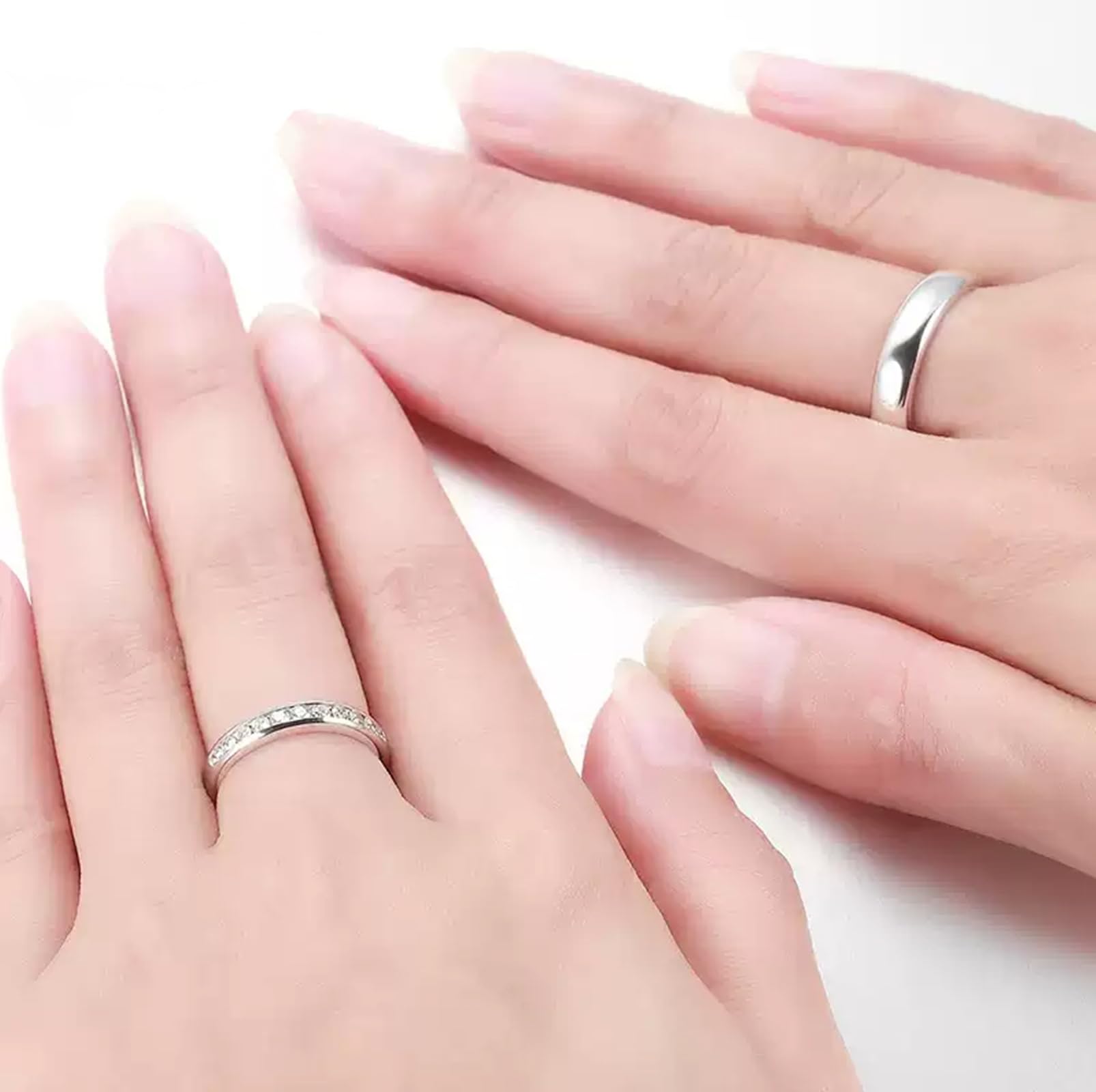 Alianzas de oro blanco, anillo de compromiso, oro real con diamantes auténticos, anillos de boda sencillos para mujer