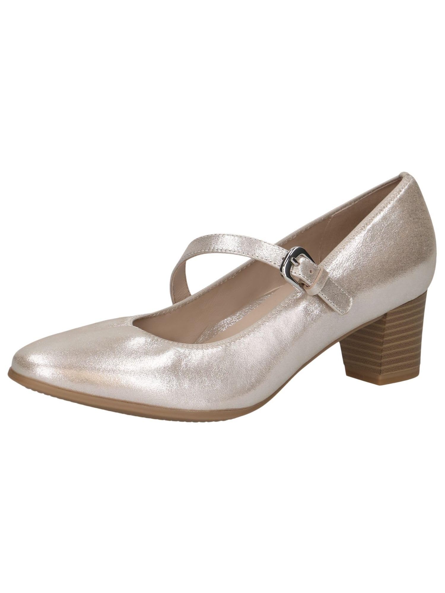 CAPRICE Women Pumps Leather with Strap, Beige (Taupe Metallic), 4.5 UK