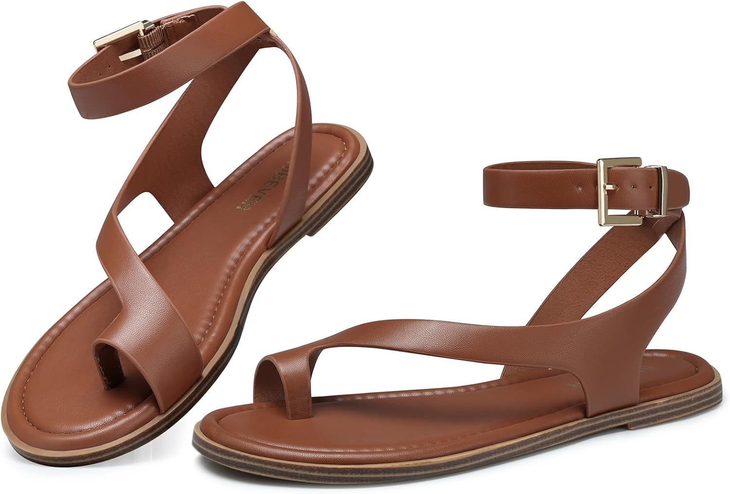 SHIBEVER Flat Sandals for Women Dressy: Comfortable Toe Loop Strappy Sandals Summer Casual Ankle Strap Walking Shoes for Beach Travel 2026