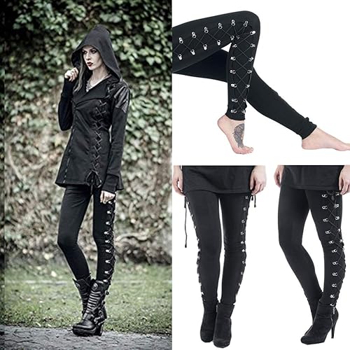 Miniatura 2 de Pantalones de mujer de talla grande, estilo gótico, entrecruzado, con cordones, correa de hebilla, leggings ajustados steampunk para mujer
