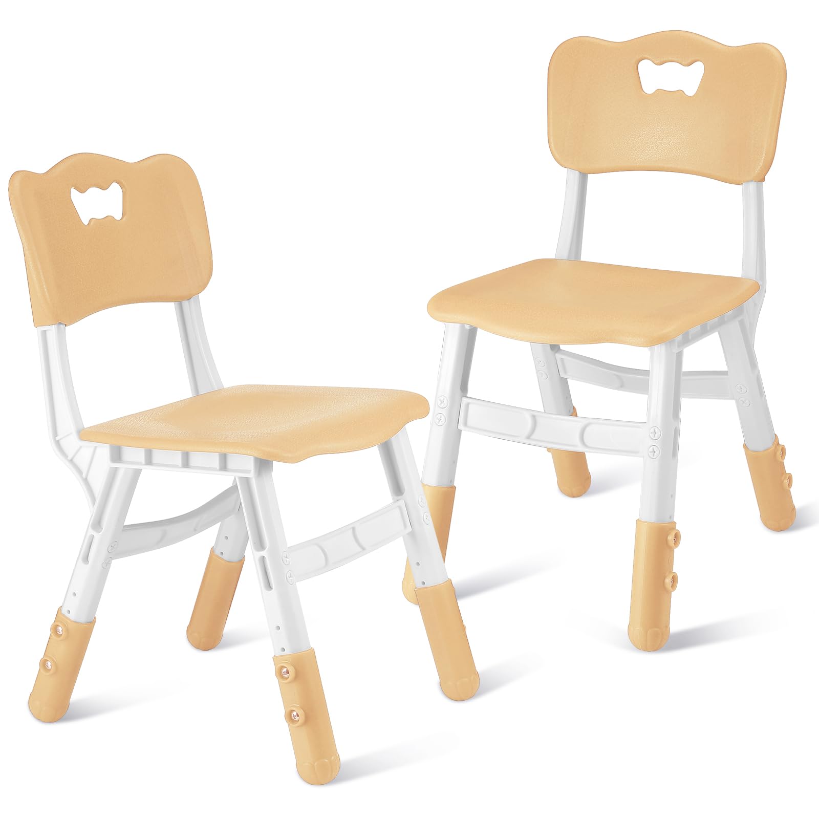 Kigley 2 Pack Adjustable Kid Chairs Plastic Child Seat Set Chairs Height Kids Chair for Desk Table Kids Study Chair for Boys Girls Home School Classroom (Natural Color)