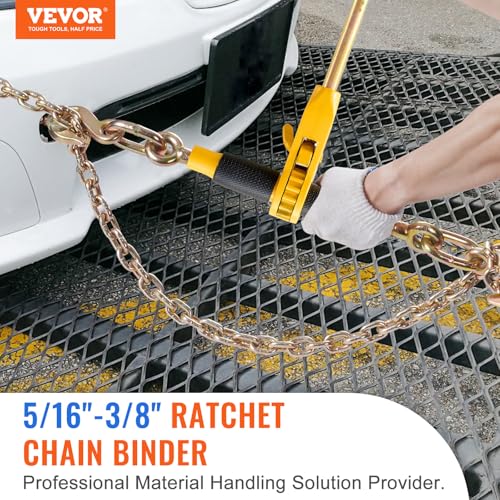 Image of VEVOR Ratchet Chain Binder, 5 /16 inch-3 /8 inch, 7100 lbs Load Limit & 4100 lbs G80 Chain, Heavy Duty Load Binders, Detachable Anti-Skid Handle, Tie Down Hauling Chain Binders for Flatbed Truck Trailer, 4 Set