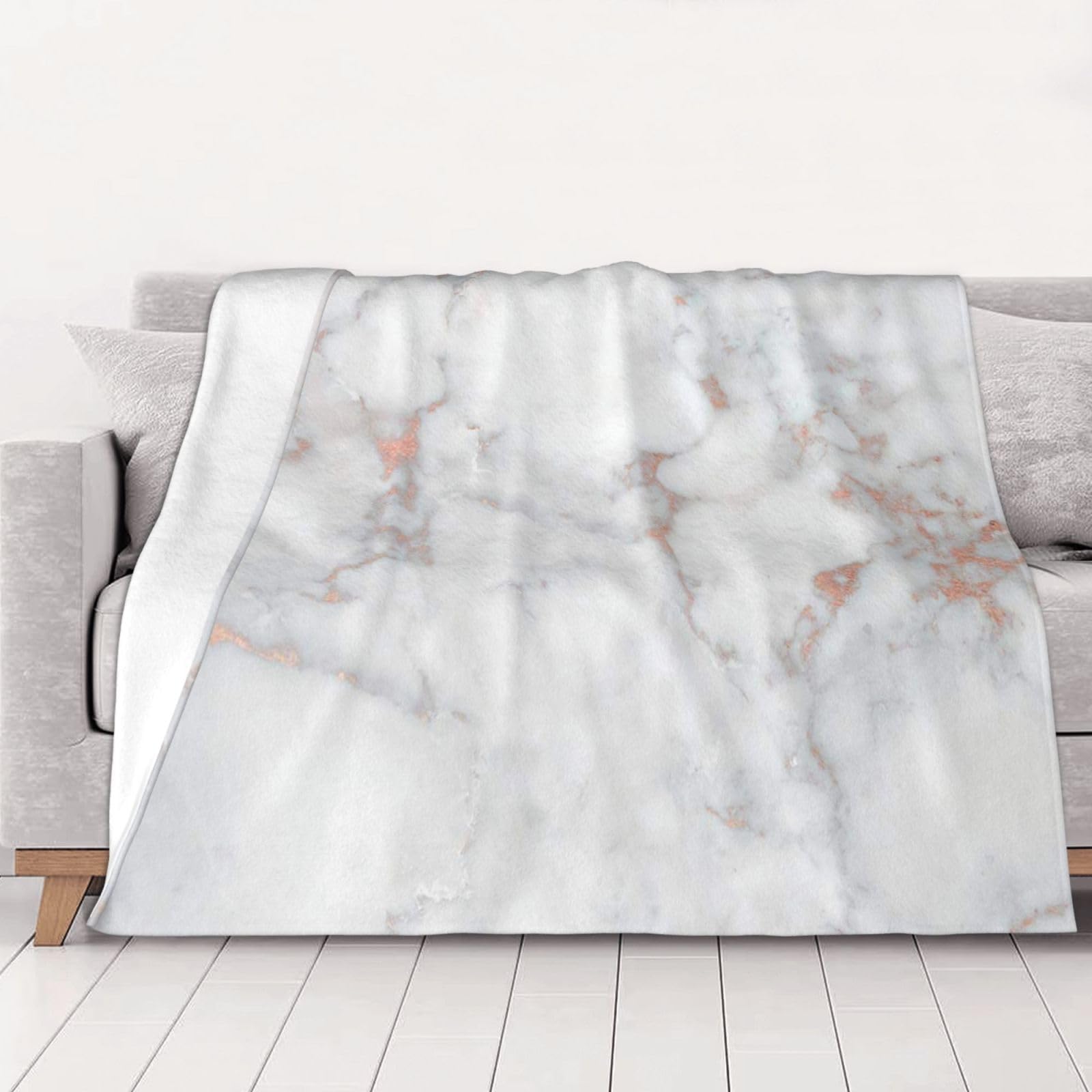 Couverture flanelle marbre blanc or rose : idée cadeau idéale pour femme et homme