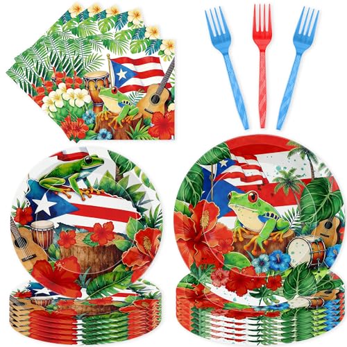 96 Pcs Puerto Rico Party Decorations, Tropical Island Party Plates Napkins