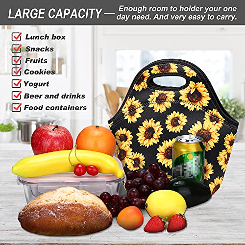 Neoprene Lunch Bags Insulated Lunch Tote Bags For Women Washable Lunch Container Box For Work Picnic Lightweight Meal Prep Bags For Men Women (Sunflowers, Neoprene) #TOP1
