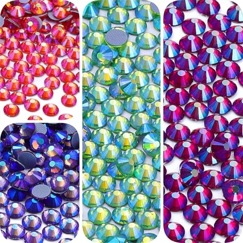 Strass ronds en verre transparent AB à dos plat pour customisation de vêtements - 3