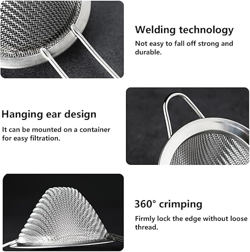 Miniatura 4 de Colador de malla fina de acero inoxidable con asa, práctico tamiz de malla fina de forma cónica, mini colador de cóctel resistente para cócteles,
