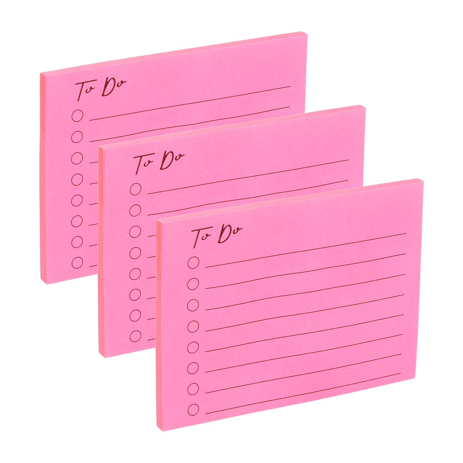 PATIKIL 4x3 to Do Lined Sticky Notes, 3 Pad Daily to Do List Notepads Sticky Notes, Checklist Message Self-Stick Pads for Home Office Reminders Lists Planning, Pink, 50 Sheets/Pad