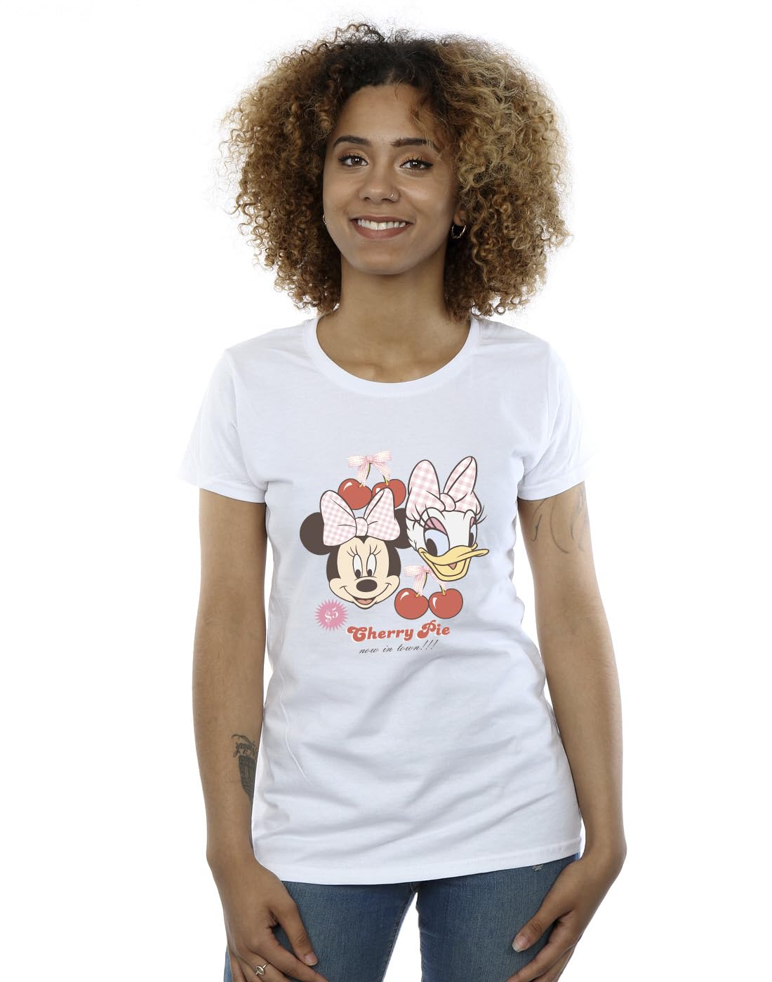 Disney Women's White Minnie Mouse & Daisy Cherry T-Shirt In | Size: Medium