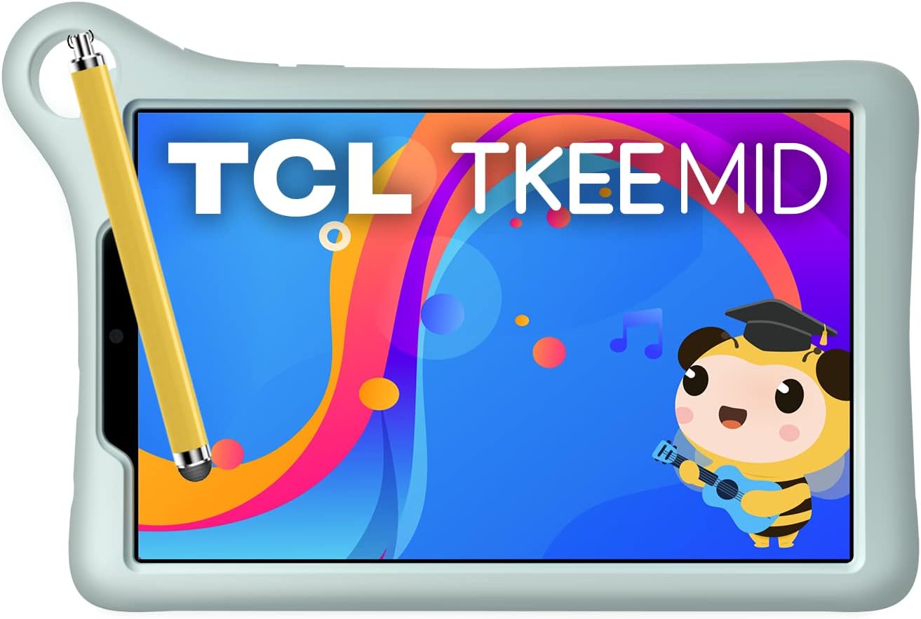 TCL Tkee Mid 4G Eyesafe 8 Inch HD Kids Tablet with Soft Case and Stylus Pen for Children, 4080 mAh Battery, Android 11, Ethereal Sky