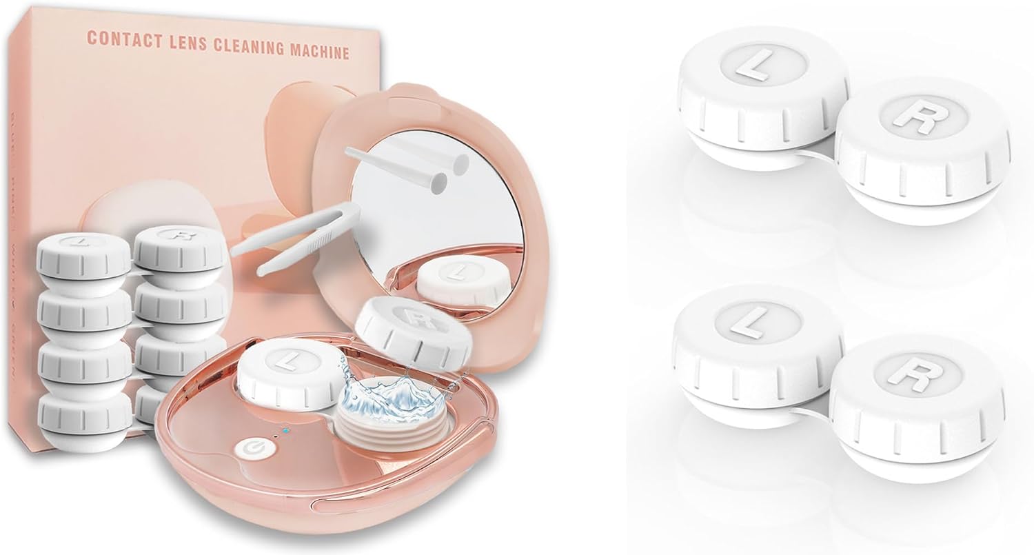 Portable Ultrasonic Contact Lens Cleaner Machine Kit with Extra 2PCS Solution Cleaning Case Replacement