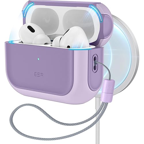 ESR for AirPods Pro 2 Case, Compatible with Airpods Pro Case 2nd / 1st Generation (2023/2022/2019), Compatible with MagSafe, Full Drop Protection Cover with Lanyard, Purple