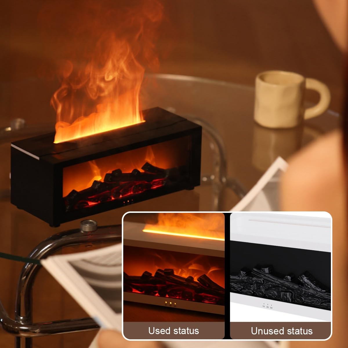 Diffusore Di Oli Essenziali A Camino Con Fiamma LED, 7 Colori, Serbatoio 230 Ml, Silenzioso Con Spegnimento Automatico, Per Camera E Ufficio