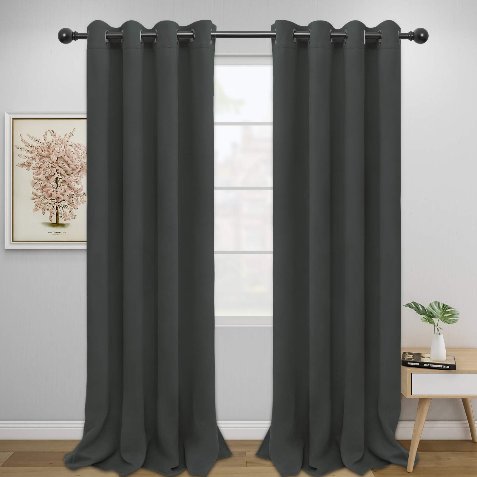 Easy-Going Blackout Curtains for Bedroom, Solid Thermal Insulated Grommet and Noise Reduction Window Drapes, Room Darkening Curtains for Living Room, 2 Panels (52x108 in,Dark Gray) — image 1