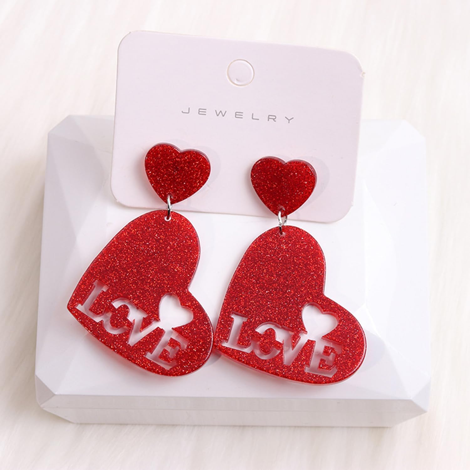 Double Heart Earrings for Women Pink Heart Earrings Acrylic Love Heart Drop Dangle Earrings Valentine's Day Gift for Women - Image 5